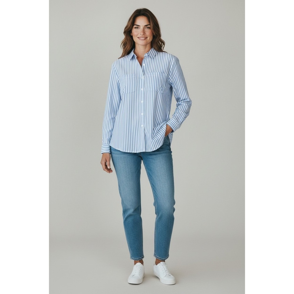 Hotouch Shirt Mens M Blue/White Striped Long Sleeve Button Cotton